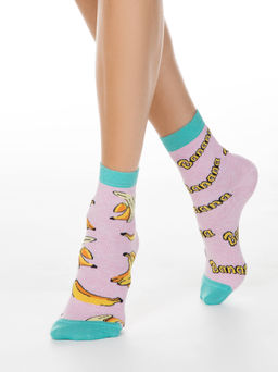Цена за 2 пары. Носки Классические CONTE Хлопковые носки HAPPY c рисунками Бананы св.розовый