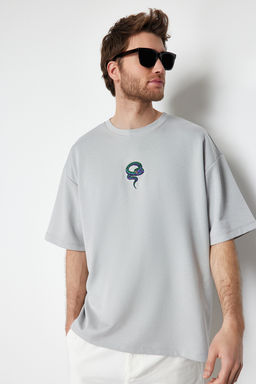 TRENDYOL MAN Premium Gri Oversize Y?lan Nak?sl? Kal?n Premium T-Shirt TMNSS24TS00018 - Trendyolmilla фото 4