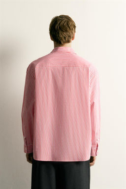 CAMISA BOXY FIT RAYAS / Blanco / Rojo - Zara фото 3