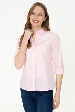 Женская базовая рубашка пудрового цвета с длинным рукавом Неожиданная скидка в корзине - U.s. polo assn фото 3