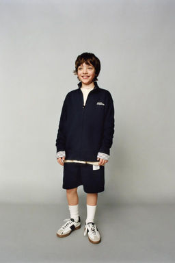 ZIP-UP SWEATSHIRT AND LABELLED BERMUDA SHORTS SET