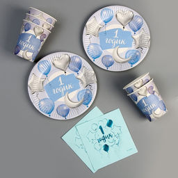 Посуда бумажная одноразовая «1 годик», салфетки 20 шт., стаканы 6 шт., тарелки 6 шт.