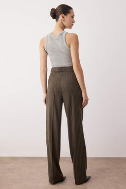 Haki Kemerli Cizgili Dokuma Genis Paca Pantolon TWOAW26PL00083 - Trendyolmilla фото 4