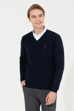U. S. Polo Assn Мужской темно-синий трикотажный свитер с v-образным вырезом - U.s. polo assn фото 3