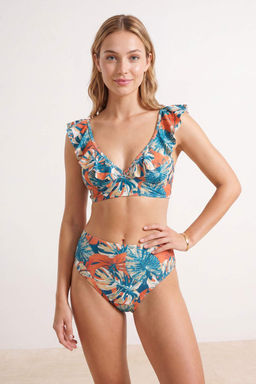 Cicek Desenli V Yaka Kapl? Yuksek Bel Regular Bikini Tak?m? TBESS26BT00187