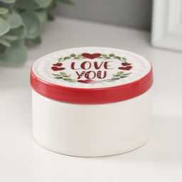 Шкатулка для украшений Растительный венок с сердцами love you, керамика, 7.5?7.5?4.5 см