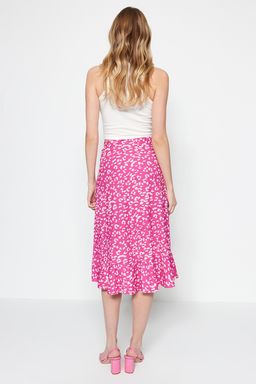 TRENDYOLMILLA K?rm?z? Bask?l? Buzgu Detayl? ve Volanl? Yuksek Bel Esnek Etek TWOSS21ET0029 фото 6