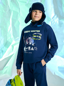 Kap??onlu Bask?l? Uzun Kollu Erkek ?ocuk Sweatshirt ve E?ofman Alt? - Waikiki фото 2