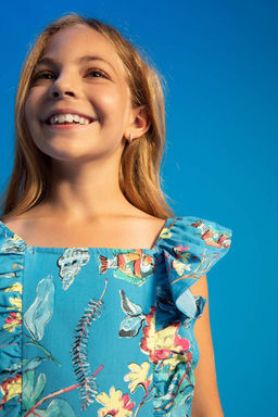 Блуза из поплина с короткими рукавами и бретелями для девочки - Defacto фото 3