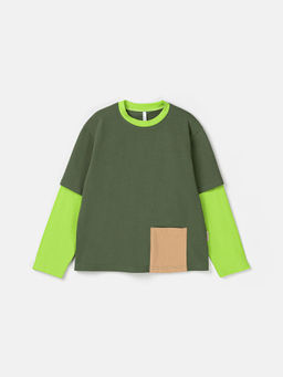 Лонгслив Колор блок Хаки с карманом 7+