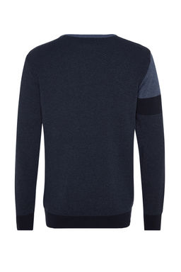 Trendyolmilla Man Indigo Slim Fit Pamuklu Bisiklet Yaka Renk Bloklu Triko Kazak TMNAW24KZ00024  фото 8