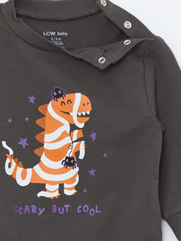 Bisiklet Yaka Bask?l? Erkek Bebek Sweatshirt