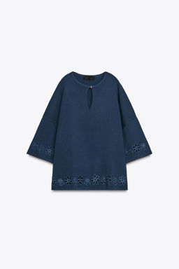 KNIT TOP WITH CUTWORK EMBROIDERY - Zara фото 6