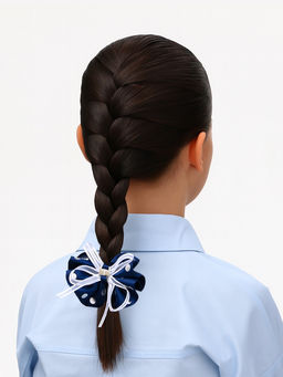 Цена за 6 шт. Бант для волос на резинке «Школьница», горошек и прозрачная лента, d=7 см, бело-синий