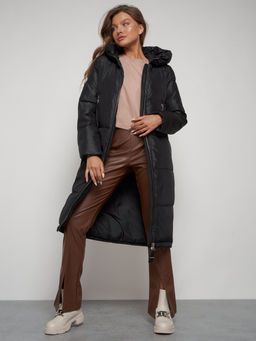 Пальто утепленное с капюшоном зимнее женское черного цвета 13816Ch - Visdeer фото 18