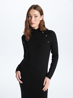 Dik Yaka Ta? ??lemeli Uzun Kollu Kad?n Triko Elbise