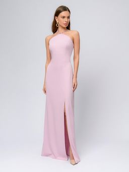 Платье цвета пыльной розы длины макси с разрезом на юбке и открытыми плечами - 1001dress фото 4