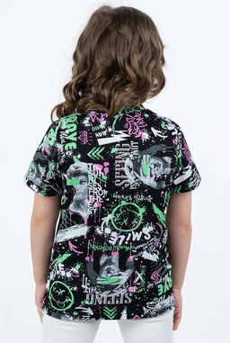 Футболка с воротником, цвет Черный/Зелен-Розов Brave,100% х/б - 5+ фото 2