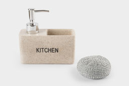 Диспенсер для моющего средства, 160 мл, органайзер, с губкой, полирезин/пластик, бежевый, Stone - Anna lafarg фото 3