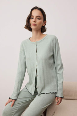 Yesil H?rkal? Pointel/Fitilli Baby Overloklu Orme Pijama Tak?m? THMAW26PT00219 - Trendyolmilla фото 2