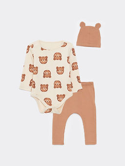 Bisiklet Yaka Uzun Kollu Bask?l? Erkek Bebek 3l? Tak?m