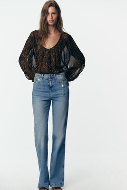 ANIMAL PRINT SEMI-SHEER BLOUSE - Zara фото 9