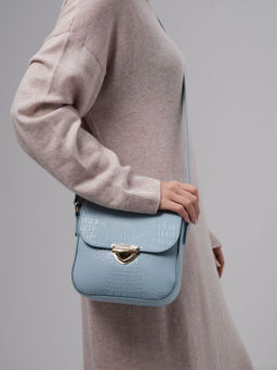 Сумка кожаная через плечо Deboro 3158 голубая вода