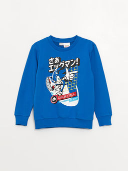 Bisiklet Yaka Sonic Bask?l? Uzun Kollu Erkek ?ocuk Sweatshirt