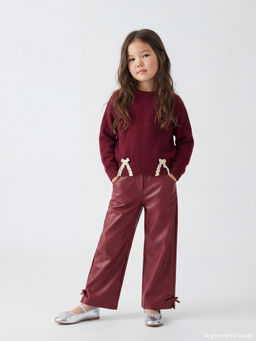 Fiyonk Detayl? Deri G?r?n?ml? K?z ?ocuk Pantolon