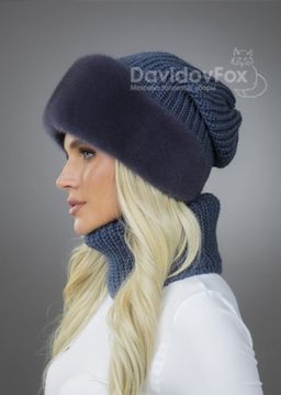 шапка Ника норка трикотаж байкал - Davidovfox фото 3