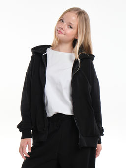 Толстовка зипка оверсайз с капюшоном на молнии 22-5610 черный