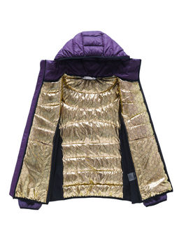 Куртка женская гибридная стёганая с капюшоном с графеновой подкладкой фиолетового цвета 9630_1F