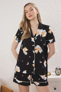 Trendyolmilla Ekru %100 Pamuklu Ay?c?k ve Galaksi Desenli Biyeli Sortlu Orme Pijama Tak?m? THMSS25PT00369 фото 9