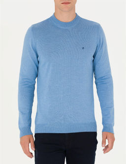 Mavi Melanj Slim Fit Yar_m Bal_k__ Yaka Basic Triko Kazak