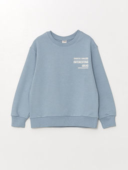 Bisiklet Yaka Bask?l? Uzun Kollu Erkek ?ocuk Sweatshirt
