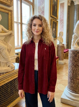 K13309 Вельветовая рубашка БУРГУНДИ