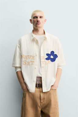 CAMISA RELAXED FIT TEXTO PARCHES / Crudo - Zara фото 2