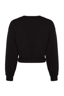 TRENDYOLMILLA Siyah Rahat Kesim Crop Basic Bisiklet Yaka Kal?n Ici polarl? Orme Sweatshirt TWOAW24SW00147  фото 8
