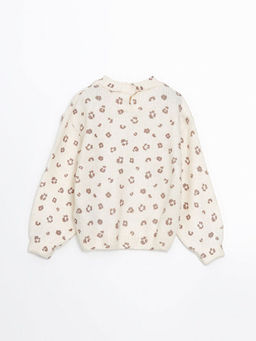 Bisiklet Yaka Desenli Triko K?z ?ocuk Kazak