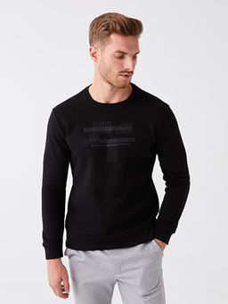 Bisiklet Yaka Uzun Kollu Bask?l? Erkek Sweatshirt