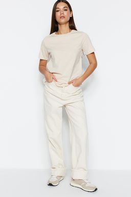 Ac?k Bej %100 Pamuk Basic Bisiklet Yaka Orme T-Shirt TWOSS23TS00000