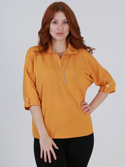 Блузка трикотажная с украшением горчичная