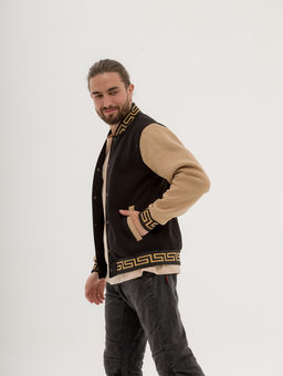 Бомбер на кнопках унисекс футер 3хнитка начес качество пенье , черный/беж версачи - Knitka wear фото 5