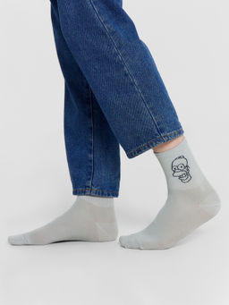 Цена за 5 пар! Носки мужские серые с узором в виде Гомера Симпсона