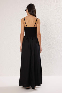 Siyah Belden Ac?lan Dokuma Maxi Elbise TWOSS25EL00869 - Trendyolmilla фото 4