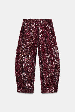 SEQUINNED BARREL TROUSERS