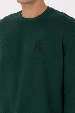 Erkek Oversize Fit Bisiklet Yaka Koyu Ye_il Sweatshirt