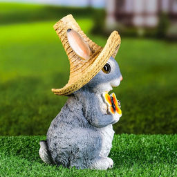 Садовая фигура из полистоуна Зайка в соломенной шляпе с бабочкой, 19?12?14 см, МИКС