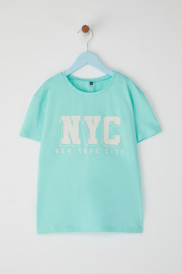 Ekru Erkek Cocuk %100 Pamuk Slogan Bask?l? K?sa Kol Orme T-Shirt TKDSS25TS00099
