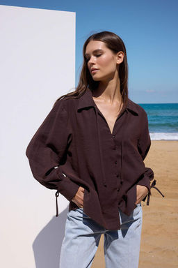 Sustainable Koyu Kahverengi Boho Modal Baglama Detayl? Oversize Modal Gomlek TWOAW26GO00080